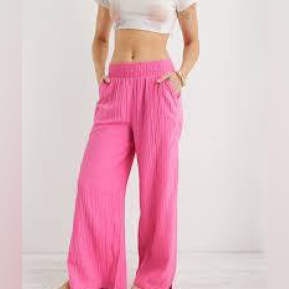 Aerie Gauzy Pink Wide-Leg Pants